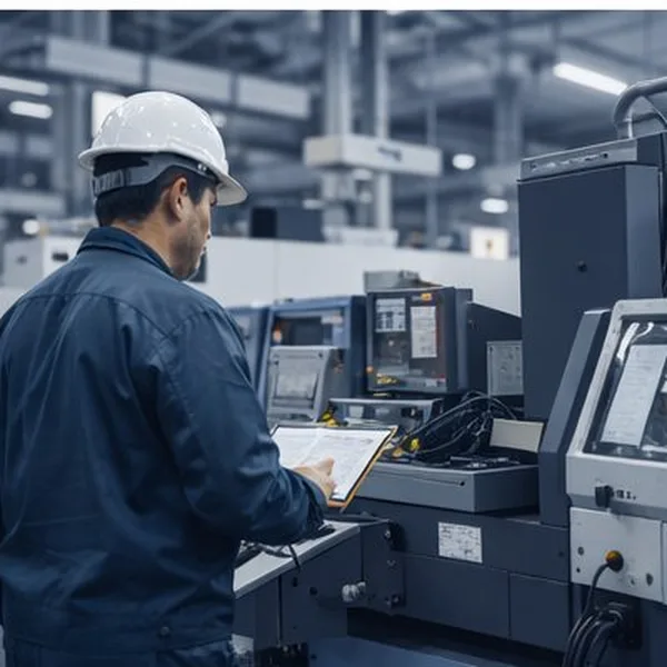 Engineer operating heavy industrial machinery on production floor